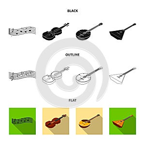 Musical instrument black,flat,outline icons in set collection for design. String and Wind instrument isometric vector