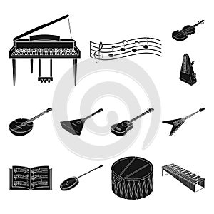 Musical instrument black icons in set collection for design. String and Wind instrument isometric vector symbol stock