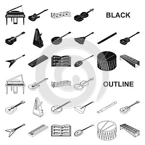 Musical instrument black icons in set collection for design. String and Wind instrument isometric vector symbol stock