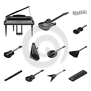 Musical instrument black icons in set collection for design. String and Wind instrument isometric vector symbol stock