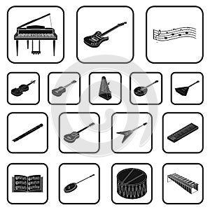 Musical instrument black icons in set collection for design. String and Wind instrument isometric vector symbol stock