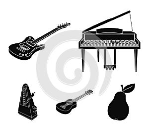 Musical instrument black icons in set collection for design. String and Wind instrument isometric vector symbol stock