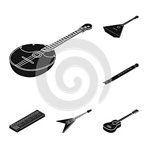 Musical instrument black icons in set collection for design. String and Wind instrument isometric vector symbol stock