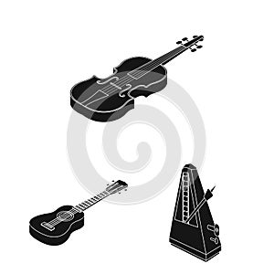 Musical instrument black icons in set collection for design. String and Wind instrument isometric vector symbol stock