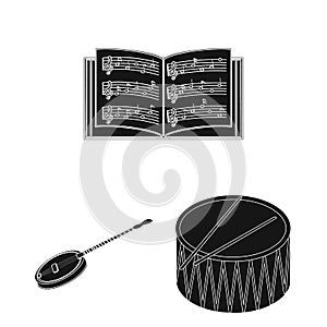 Musical instrument black icons in set collection for design. String and Wind instrument isometric vector symbol stock