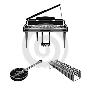 Musical instrument black icons in set collection for design. String and Wind instrument isometric vector symbol stock