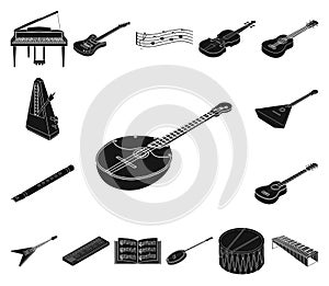 Musical instrument black icons in set collection for design. String and Wind instrument isometric vector symbol stock