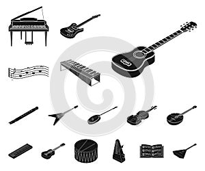 Musical instrument black icons in set collection for design. String and Wind instrument isometric vector symbol stock