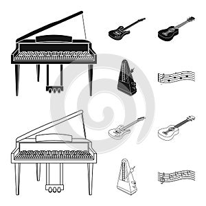 Musical instrument black,outline icons in set collection for design. String and Wind instrument isometric vector symbol