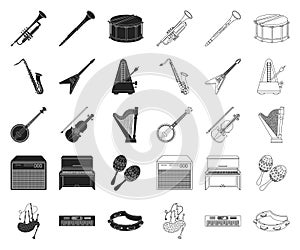 Musical instrument black,outline icons in set collection for design. String and Wind instrument vector symbol stock web