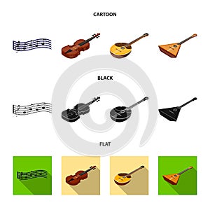 Musical instrument cartoon,black,flat icons in set collection for design. String and Wind instrument isometric vector