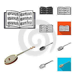 Musical instrument cartoon,black,flat,monochrome,outline icons in set collection for design. String and Wind instrument