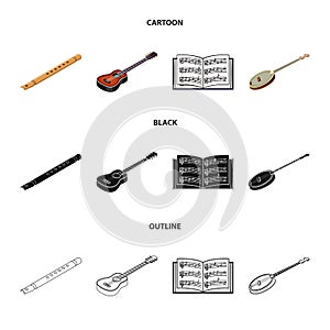 Musical instrument cartoon,black,outline icons in set collection for design. String and Wind instrument isometric vector