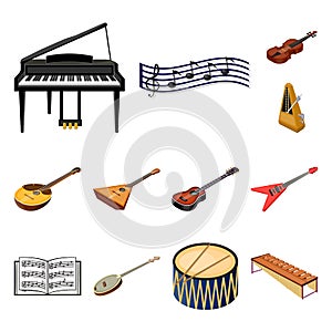 Musical instrument cartoon icons in set collection for design. String and Wind instrument isometric vector symbol stock