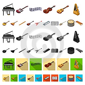 Musical instrument cartoon icons in set collection for design. String and Wind instrument isometric vector symbol stock