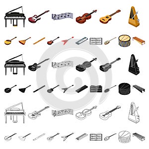 Musical instrument cartoon icons in set collection for design. String and Wind instrument isometric vector symbol stock