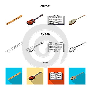 Musical instrument cartoon,outline,flat icons in set collection for design. String and Wind instrument isometric vector