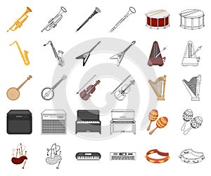 Musical instrument cartoon,outline icons in set collection for design. String and Wind instrument vector symbol stock