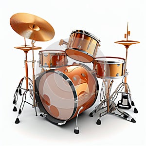 Musical instrument drum set, drums, cymbals isolated on white