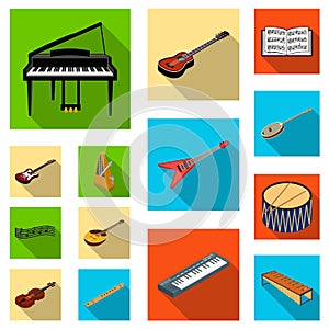 Musical instrument flat icons in set collection for design. String and Wind instrument isometric vector symbol stock web