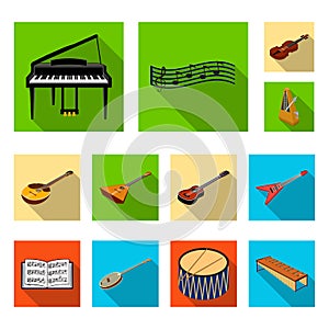 Musical instrument flat icons in set collection for design. String and Wind instrument isometric vector symbol stock web