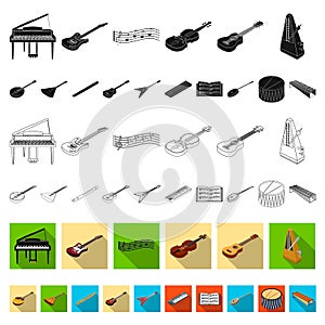 Musical instrument flat icons in set collection for design. String and Wind instrument isometric vector symbol stock web