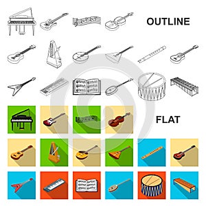Musical instrument flat icons in set collection for design. String and Wind instrument isometric vector symbol stock web