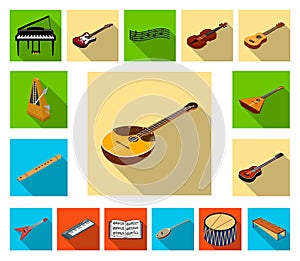 Musical instrument flat icons in set collection for design. String and Wind instrument isometric vector symbol stock web