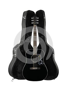 Musical instrument - Front view black folk acoustic guitar in ha