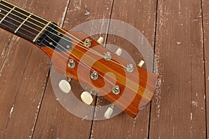 Musical instrument - headstock acoustic guitar wood background