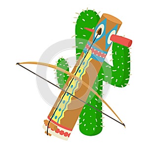 Musical instrument icon isometric vector. Giant green cactus and chordophone