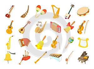 Musical instrument icon set, cartoon style