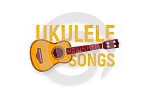 Musical instrument icon. Ukulele songs chords, songbook, music fest poster. Realistic logo template. Modern emblem idea