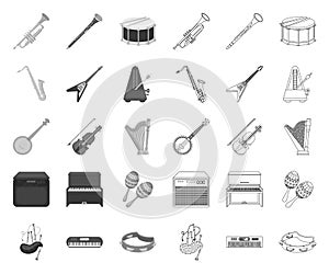 Musical instrument mono,outline icons in set collection for design. String and Wind instrument vector symbol stock web