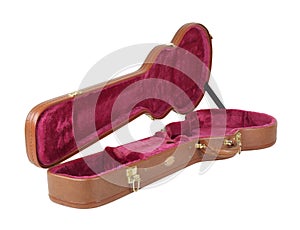 Musical instrument - Open brown and red electric guitar hard case isolated