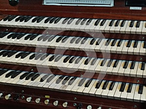 Musical instrument organ keyboards close up