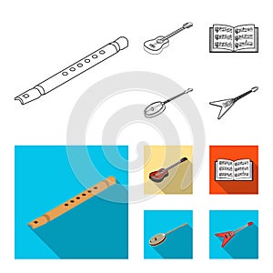 Musical instrument outline,flat icons in set collection for design. String and Wind instrument isometric vector symbol