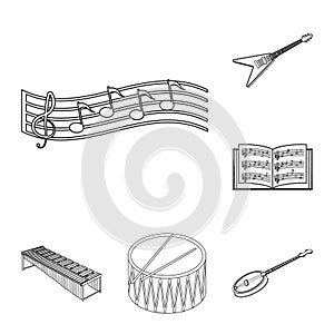 Musical instrument outline icons in set collection for design. String and Wind instrument isometric vector symbol stock