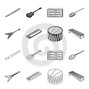 Musical instrument outline,monochrome icons in set collection for design. String and Wind instrument isometric vector