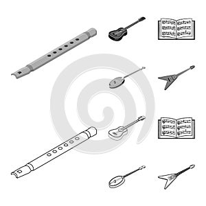 Musical instrument outline,monochrome icons in set collection for design. String and Wind instrument isometric vector