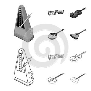 Musical instrument outline,monochrome icons in set collection for design. String and Wind instrument isometric vector