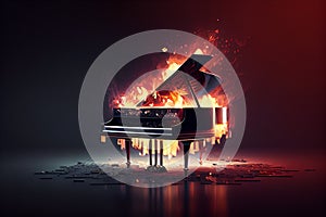 Musical instrument piano onfire elegant scene ,generative AI