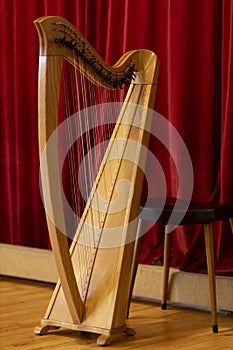 Musical instrument in theatrical setting.