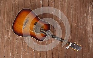 Musical instrument - Top view Broken classic acoustic guitar