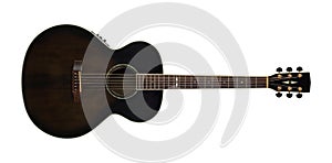 Musical instrument - Top view brown acoustic guitar. Isolated photo