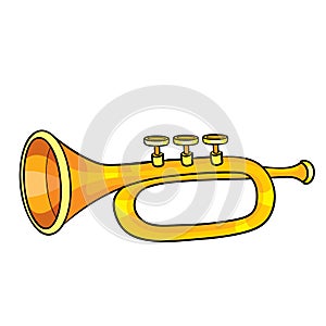 Musical instrument trumpet, cartoon illustration, isolated object on white background, vector illustration