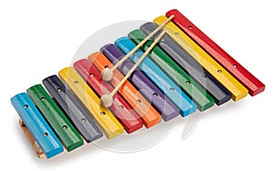 Musical instrument xylophone in rainbow colors isolated on a white background