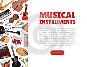 Musical Instruments Banner Design for Entertainment Performance Vector Template