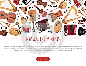 Musical Instruments Banner Design for Entertainment Performance Vector Template