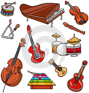 Musical instruments cartoon illustration set